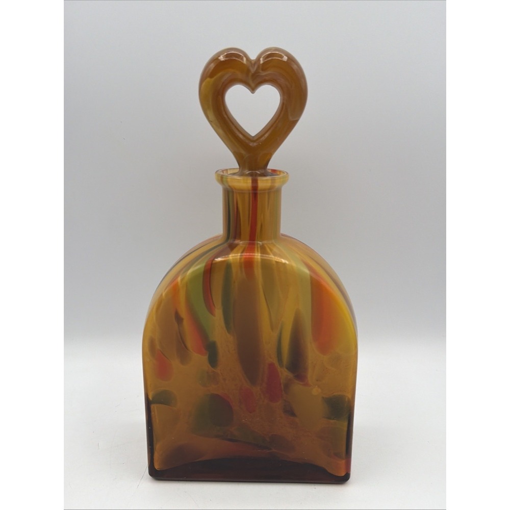 Vintage Maestri Vetrai Art Glass Bottle Vase Decanter with Heart Stopper 9.25"